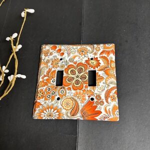 Limoges France Vintage Orange Paisley Double Light Switch Cover